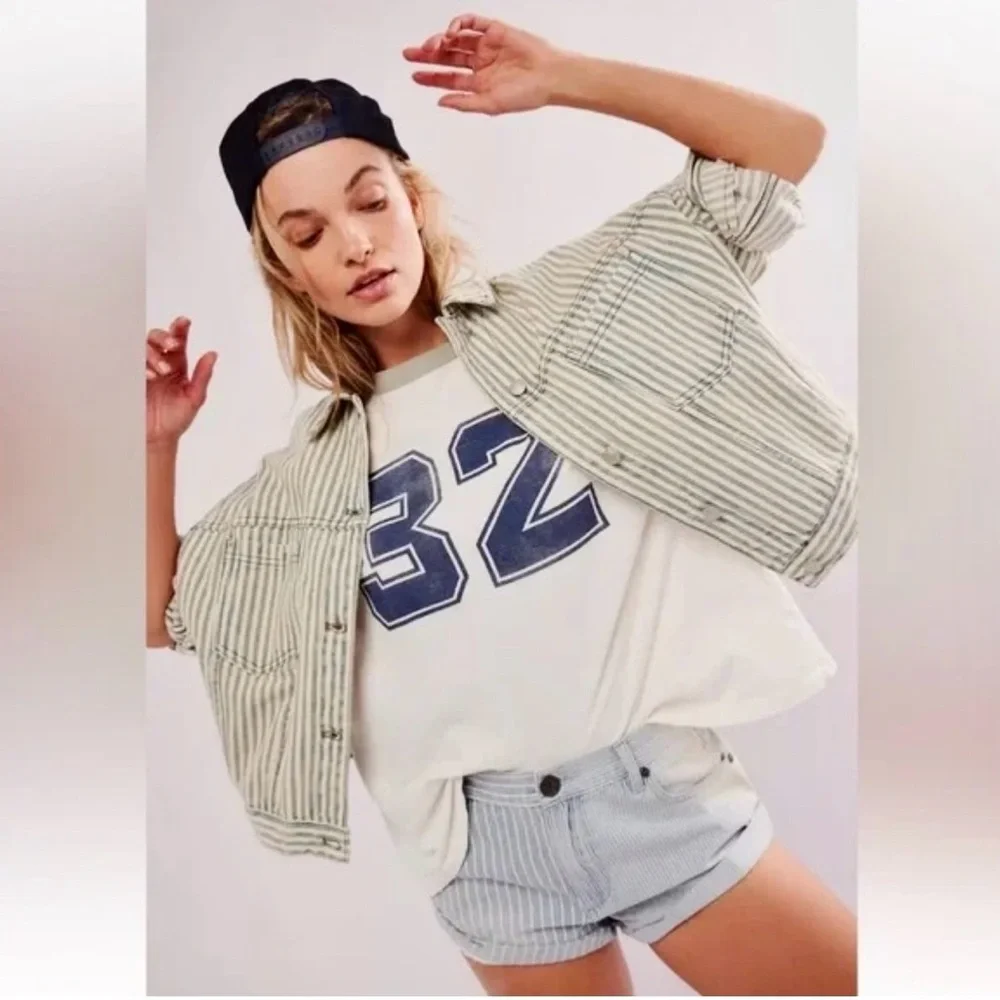 Free People We The Free Opal Swing Railroad Striped Denim Jacket Oversized Small - Picture 8 of 8